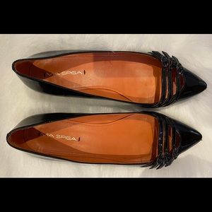 Via Spiga Leather Point Toe Scalloped Ballet Flat